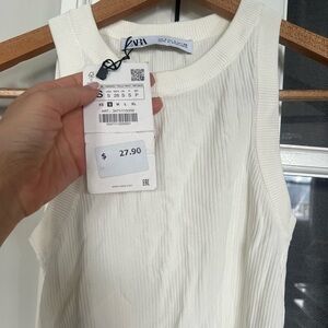 Zara White Ribbed Women's Top